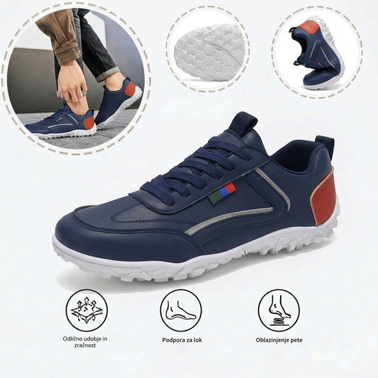 Udobni ortopedski čevlji – s podporo za stopnišče, ki lajša bolečine; lahki, z blaženjem udarcev in vodoodpornim usnjenim zgornjim delom.