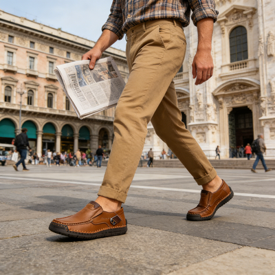 Udobni ortopedski čevlji – izdelani iz italijanskega govejega usnja, z oporo za stopnišče, ki lajša bolečine; lahki in z blažilcem udarcev.